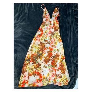 Floral maxi dress from Pretty Little Thing! Long straps for a unique back!